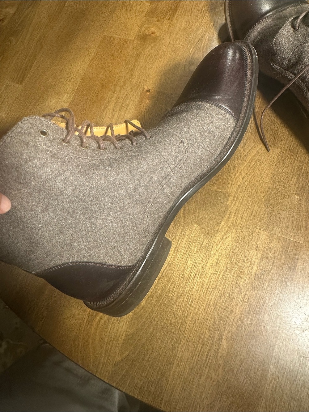 Taft Men's Brown Leather & Gray Wool Cap-Toe Boots size 46 Made in Spain